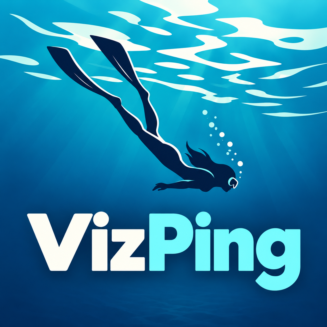 VizPing artwork: a freediver beneath turquoise water, above the VizPing name.